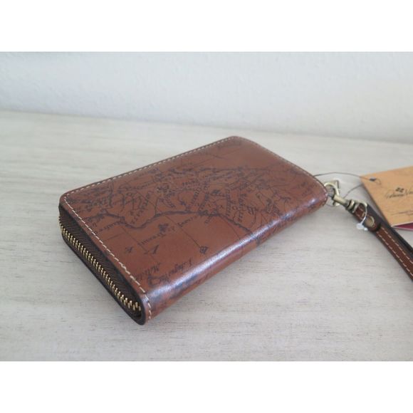 Patricia Nash S1470618 Riot Rust Ragusa Signature Map Leather Wristlet Wallet - Picture 3 of 10